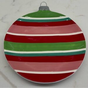 Boston Warehouse 2007 Holiday Ornament Plate with Red Pink and Green Stripes